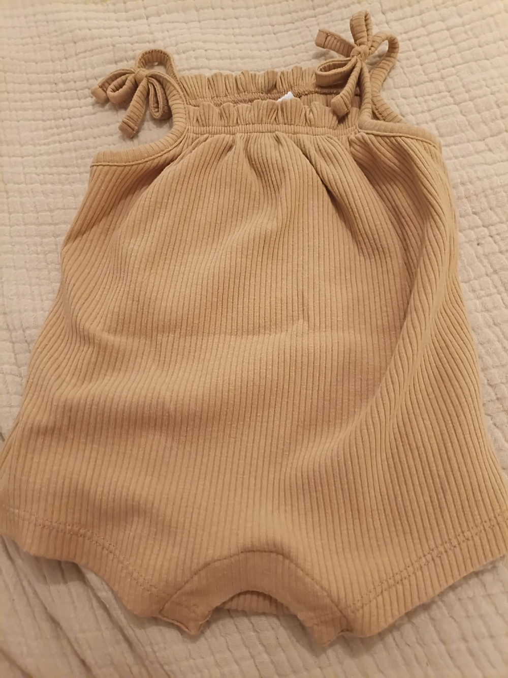 Old Navy Tan Ribbed Tie-Shoulder Baby Romper